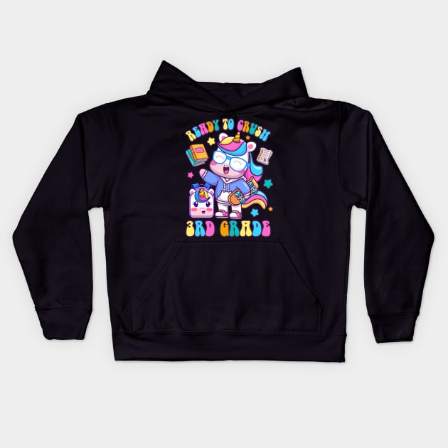 Kids 3rd Grade Unicorn First Day of School Girls Rainbow Kids Hoodie by Sky full of art